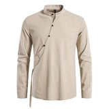 Men's Tilted Placket Cotton Linen Shirt 91772975Z