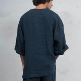 Men's Casual V Neck Loose Flared Long Sleeve Kangaroo Pocket Shirt 54656142M