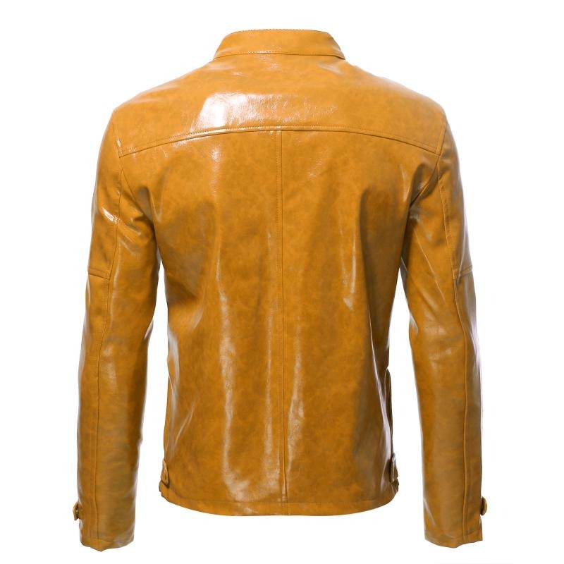 Men's Fashion Stand Collar Punk Biker Leather Jacket 02390117M