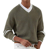 Men's V Neck Striped Casual Sweater 06221813Z