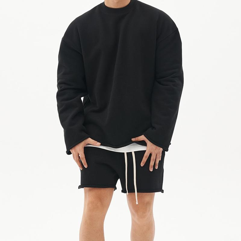 Men's Fashion Solid Color Loose Rolled Sweatshirt Shorts Set 80927036Z