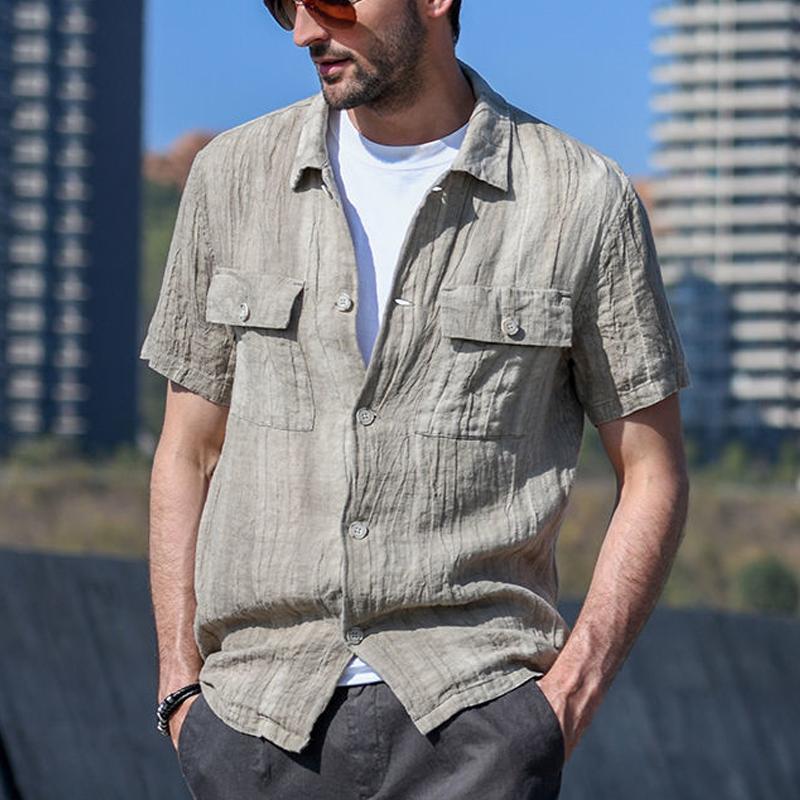 Men's Loose Lapel Short Sleeve Linen Shirt 57509555Z
