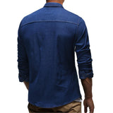 Men's Casual Plain Long Sleeve Denim Shirt 72021710M