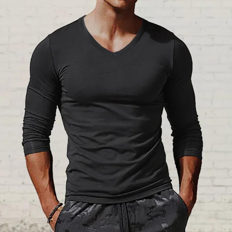 Men's Casual Bottoming Shirt V-Neck Long Sleeve T-Shirt 36952230Z