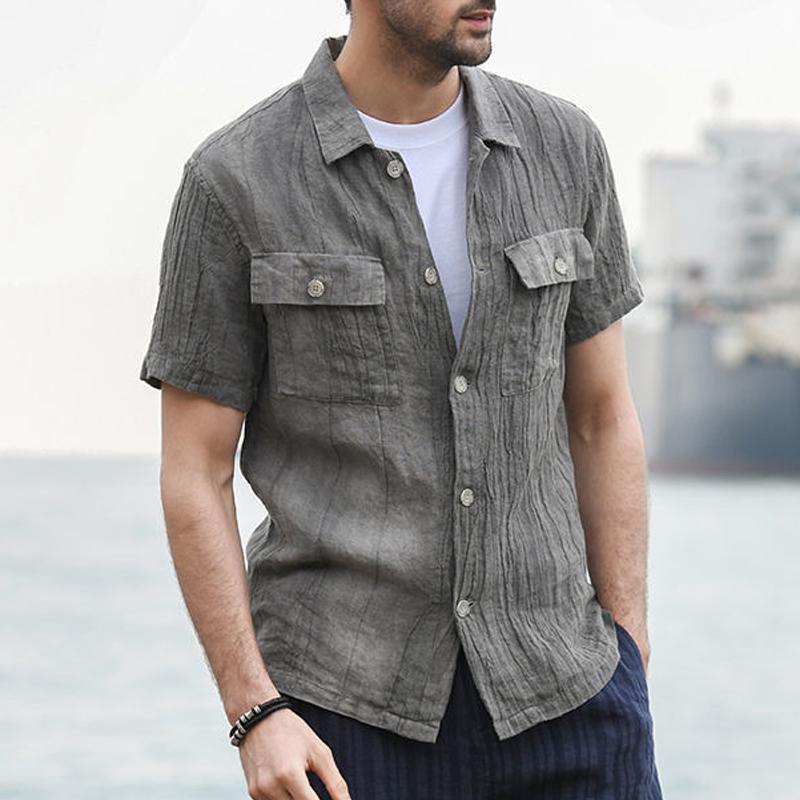 Men's Loose Lapel Short Sleeve Linen Shirt 57509555Z