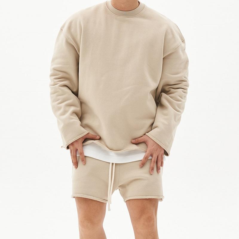 Herremote ensfarget løs rullet sweatshirt shortssett 80927036Z