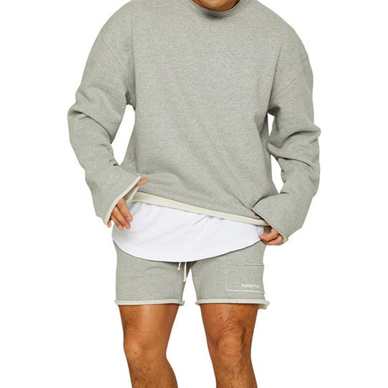 Herremote ensfarget løs rullet sweatshirt shortssett 47733694Z