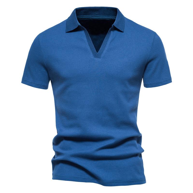 Men's Solid V Neck Short Sleeve Polo Shirt 61101482Z