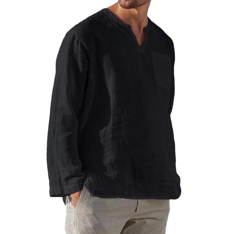 Men's Casual V-neck Loose Long-sleeved Shirt 22610547M