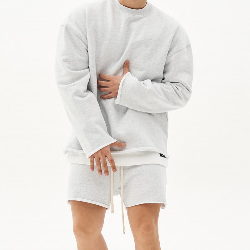 Herremote ensfarget løs rullet sweatshirt shortssett 80927036Z