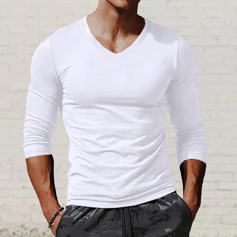 Men's Casual Bottoming Shirt V-Neck Long Sleeve T-Shirt 36952230Z