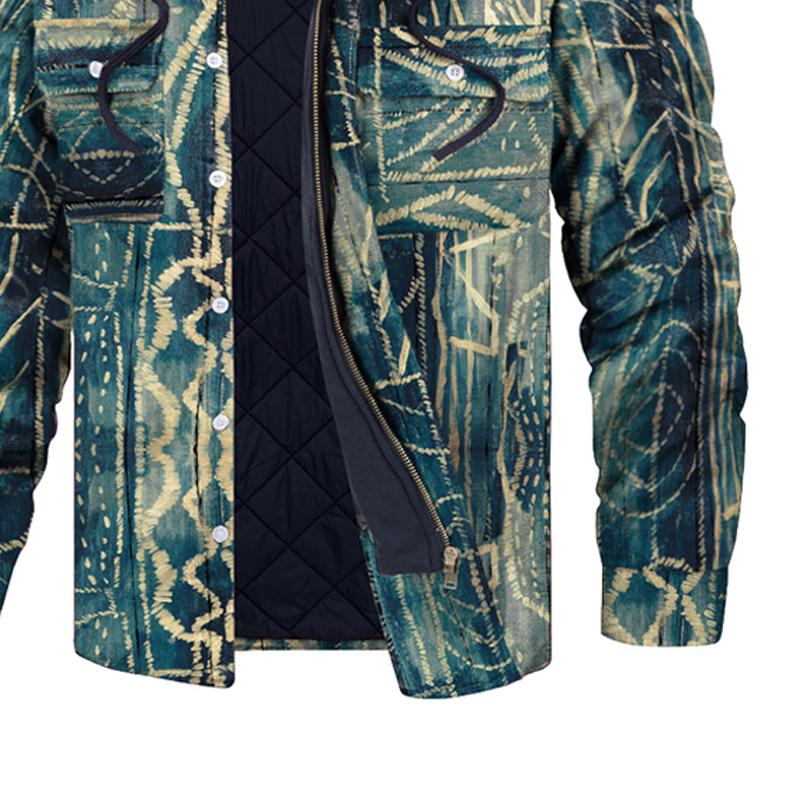 Men's Hooded Retro Graphic Print Thick Shirt Jacket 05107271Z