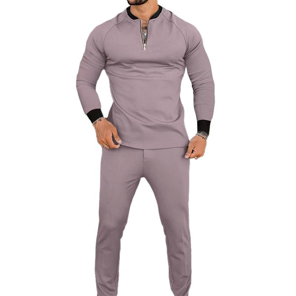 Men's Zipper Round Collar Long Sleeve T-shirt Trousers Sports Set 85874407Z