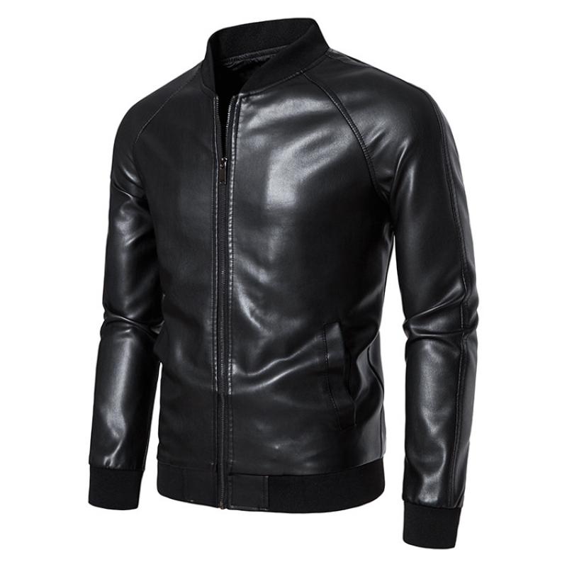 Men's Vintage Stand Collar Moto Leather Jacket 45421408M