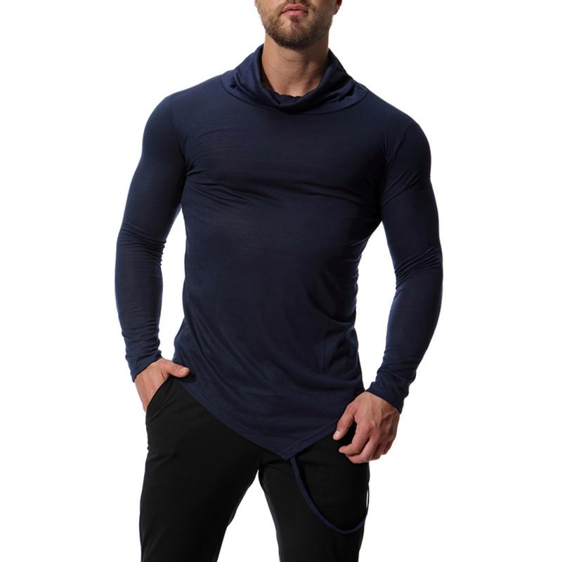 Men's High Collar Irregular Hem Solid T-shirt 00287187Z