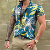 Men's Lapel Short Sleeve Hawaiian Plant Print Shirt 83212931Z