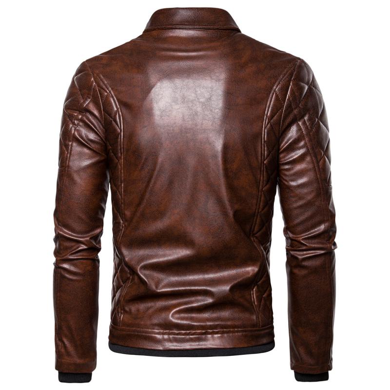 Men's Vintage Fur Collar Zipper Panel Leather Jacket 84578852M