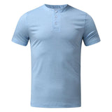 Men's Henley Collar Solid Short Sleeve Solid T-shirt 31601818Z
