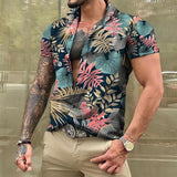 Men's Lapel Short Sleeve Hawaiian Plant Print Shirt 83212931Z