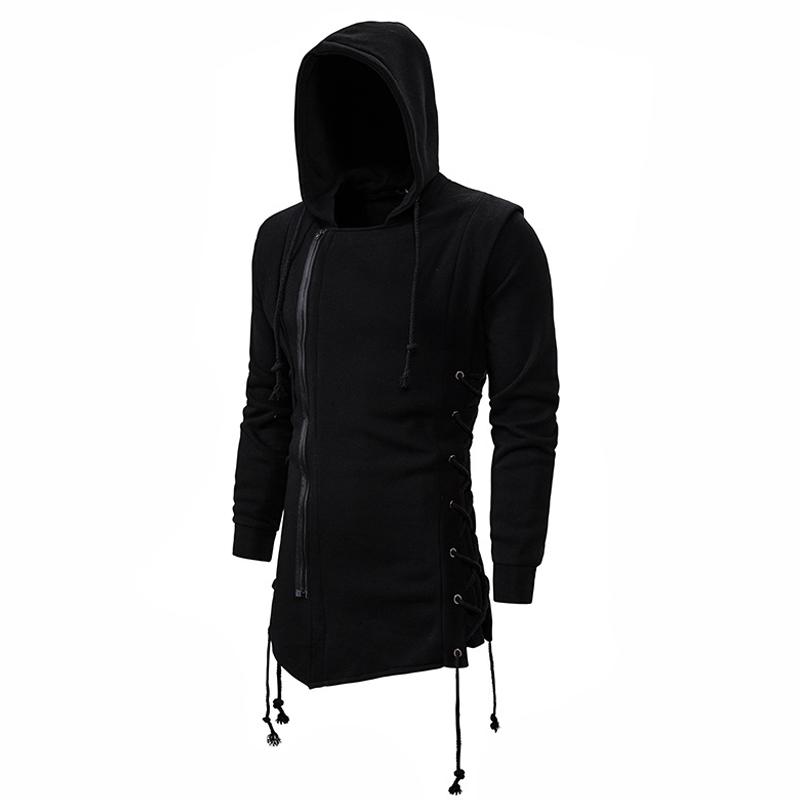 Men's Zipper Side Lace Up Solid Color Casual Hoodie 03362634Z