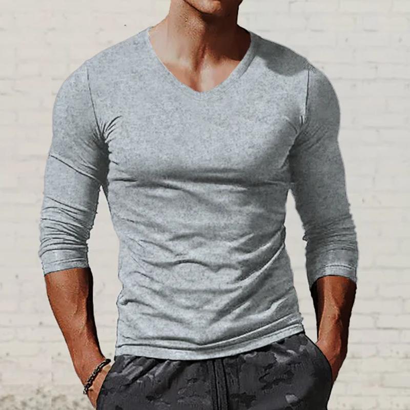 Men's Casual Bottoming Shirt V-Neck Long Sleeve T-Shirt 36952230Z