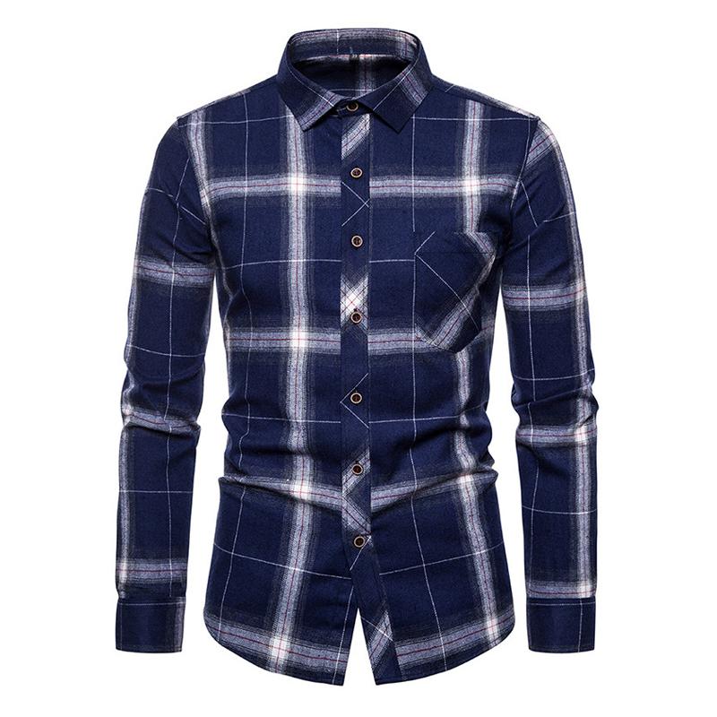 Men's Lapel Long Sleeve Plaid Shirt 38609737Z