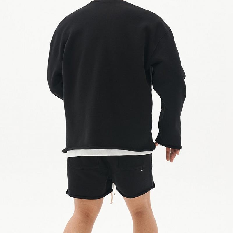 Herremote ensfarget løs rullet sweatshirt shortssett 80927036Z