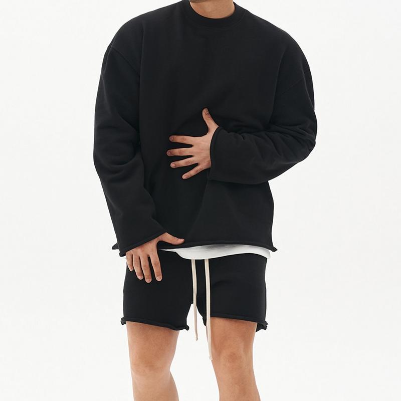 Men's Fashion Solid Color Loose Rolled Sweatshirt Shorts Set 80927036Z