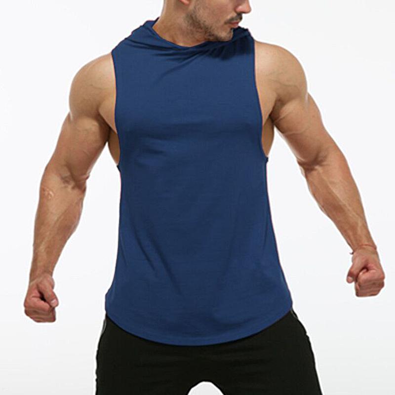Men's Solid Hooded Sleeveless Curved Hem Sports Tank Top 32545264Z
