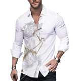 Men's Printed Rhinestone Slim Non-ironing Anti-Wrinkle Shirt 45401080Z