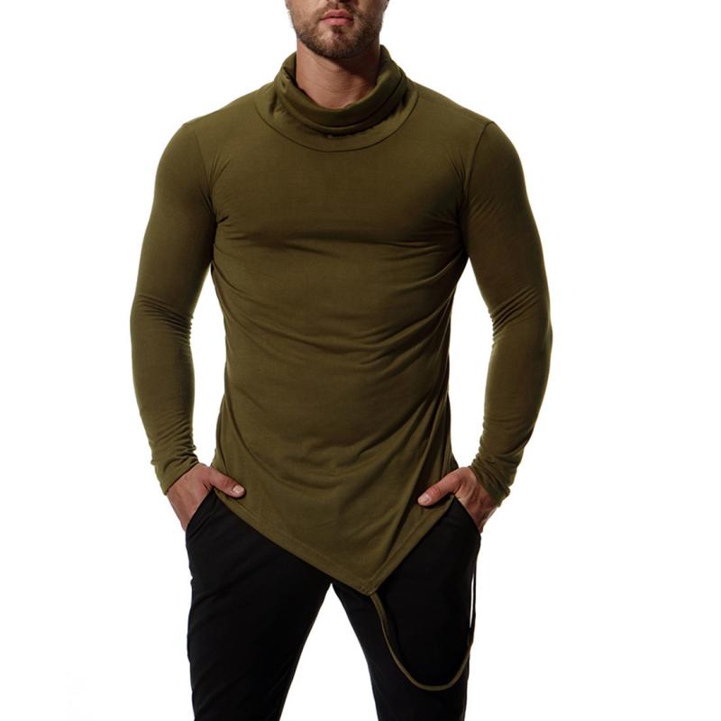 Men's High Collar Irregular Hem Solid T-shirt 00287187Z