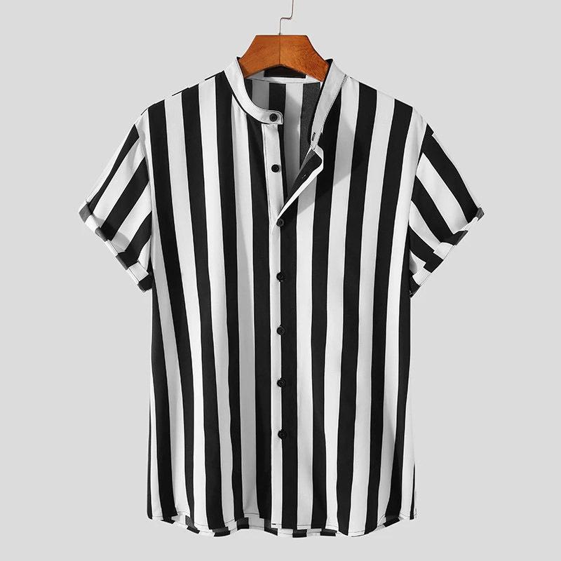 Men's Stand Collar Striped Short Sleeve Shirt 98229943Z
