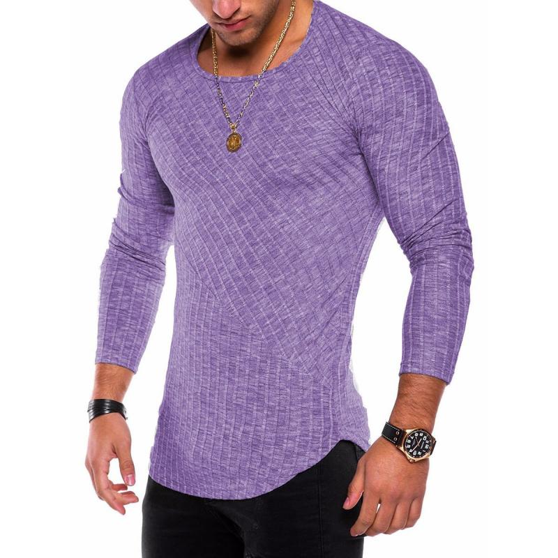 Men's Round Neck Curved Hem Long Sleeve T-shirt 34220425Z