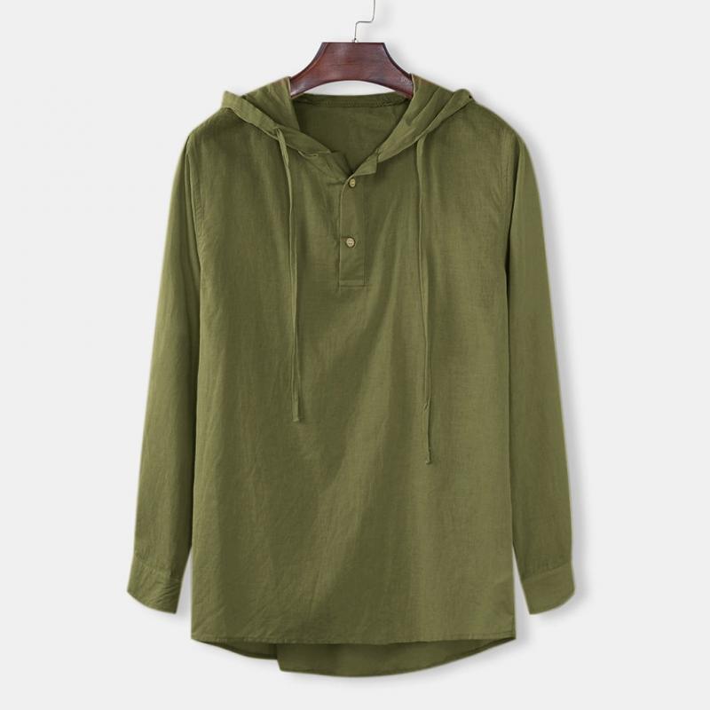 Men's Casual Solid Color Hooded Long Sleeve Shirt 56264547M