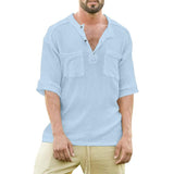 Men's Henley Collar Pockets Short Sleeve Shirt 75777196Z