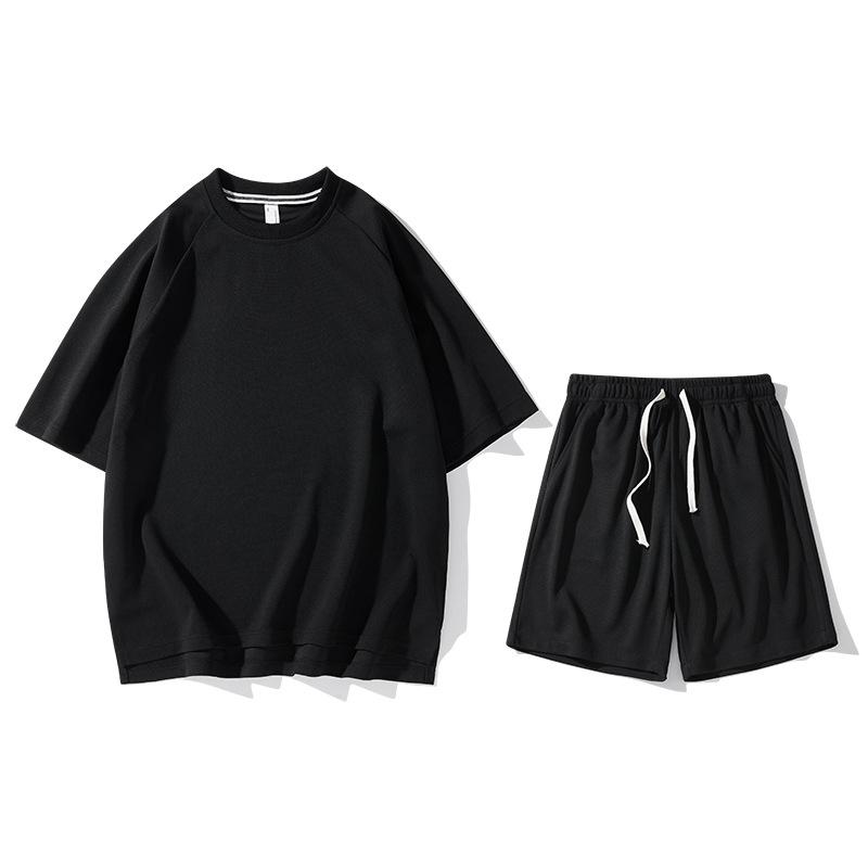 Solid, løs, rund hals, kortermet T-skjorte shortssett 58391456Z