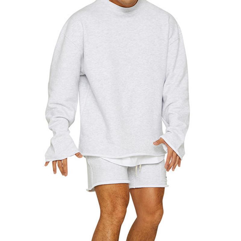 Men's Fashion Solid Color Loose Rolled Sweatshirt Shorts Set 47733694Z