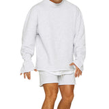 Men's Fashion Solid Color Loose Rolled Sweatshirt Shorts Set 47733694Z