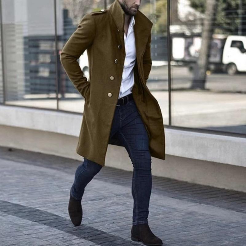 Men's Stand Collar Metal Buttons Decor Solid Coat 86702299Z