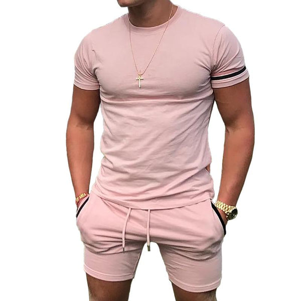 Men's Solid Short Sleeve T-Shirt Shorts Sports Casual Set 04740060Z