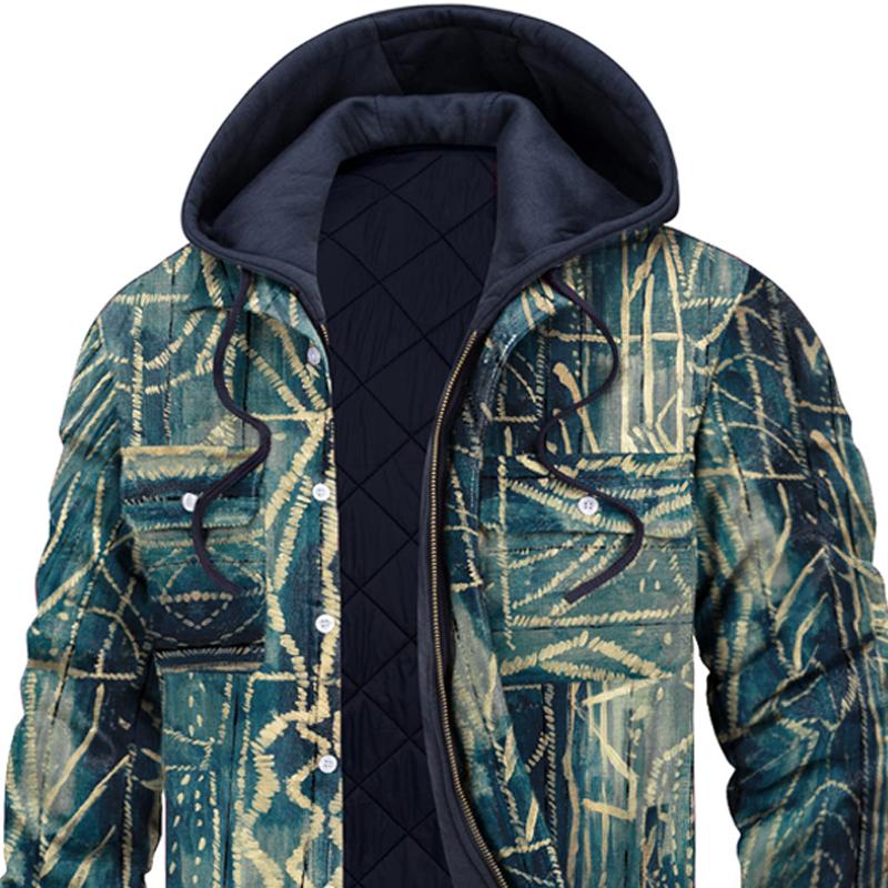 Men's Hooded Retro Graphic Print Thick Shirt Jacket 05107271Z