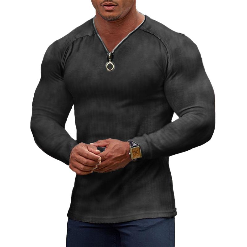 Men's Zipper V Neck Raglan Sleeve T-shirt 33055063Z
