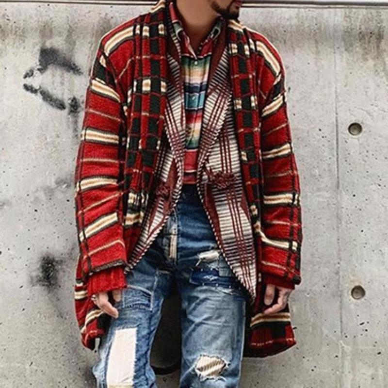 Men's Casual Check Loose Knit Cardigan 25744659M