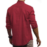 Men's Stand Collar Long Sleeve Linen Shirt 22747670Z