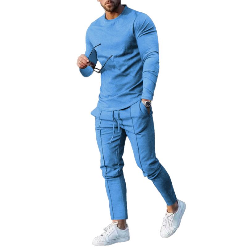 Men's Solid Long Sleeve T-shirt Trousers Sports Set 44156213Z