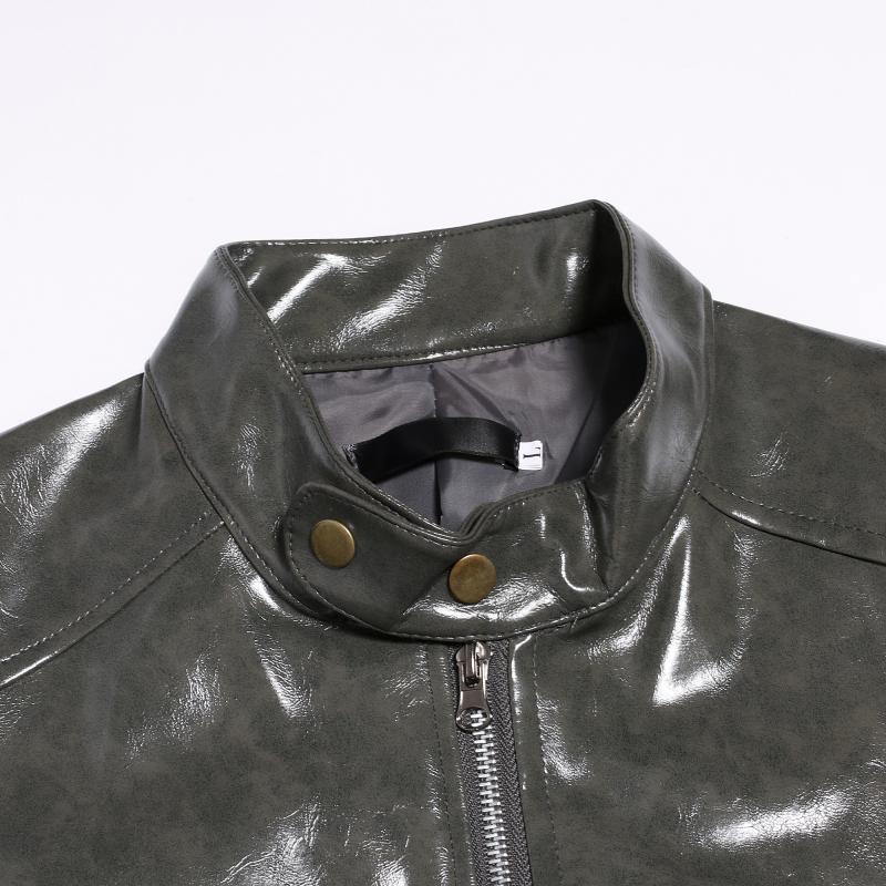 Men's Fashion Stand Collar Punk Biker Leather Jacket 02390117M