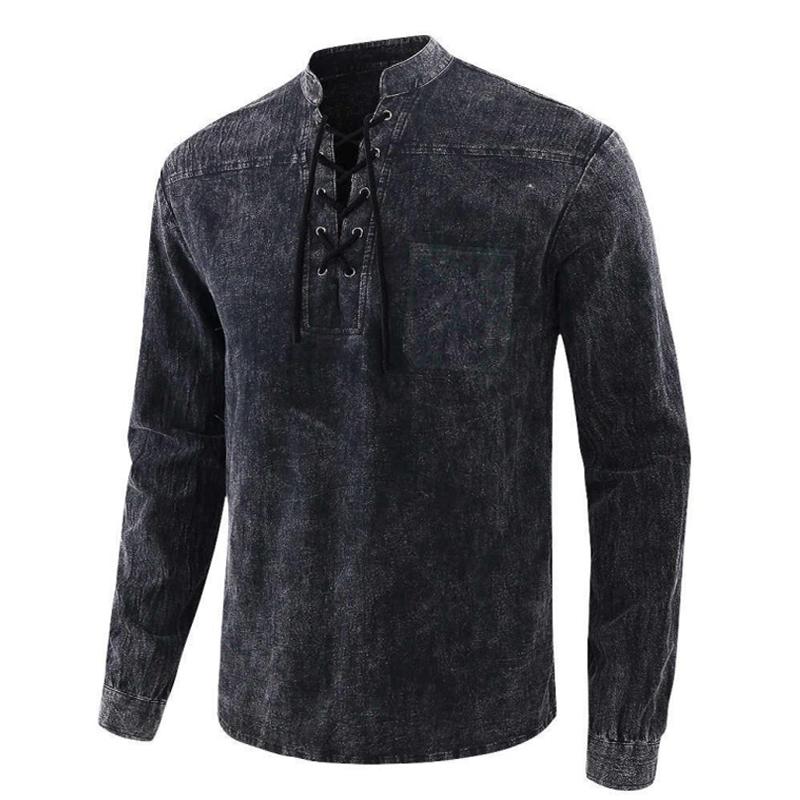 Men's Drawstring Collar Long Sleeve Shirt 86656060Z