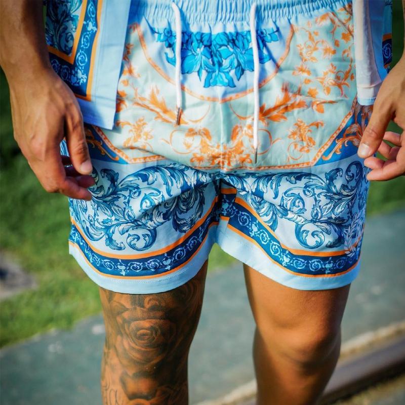 Conjunto de camisa y pantalones cortos de manga corta con estampado de estilo vacacional para hombre 15166152Z