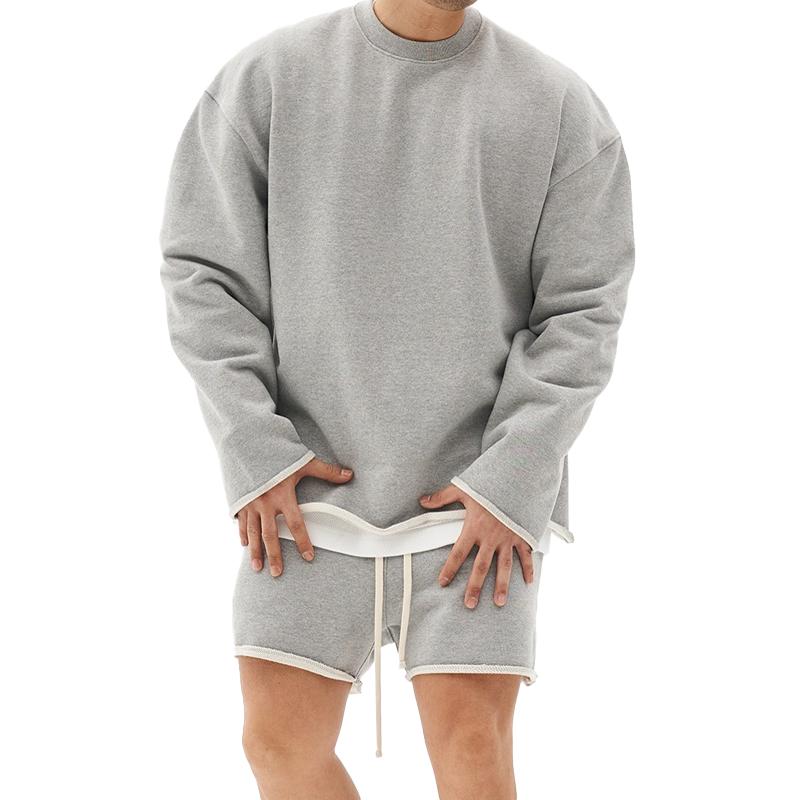 Herremote ensfarget løs rullet sweatshirt shortssett 80927036Z