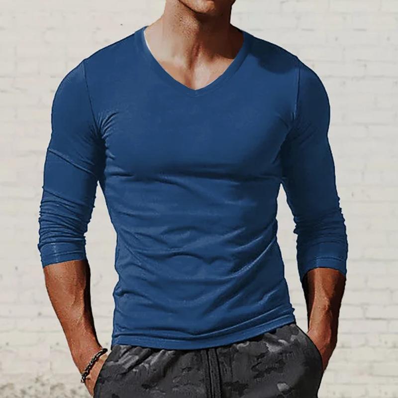 Men's Casual Bottoming Shirt V-Neck Long Sleeve T-Shirt 36952230Z